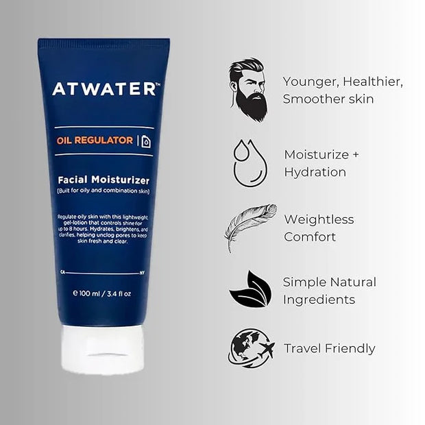 ATWATER Mens Face Moisturizer with Oil Control Complex, Unscented Lightweight Formula - Mens Face Lotion for Oily Skin tha...