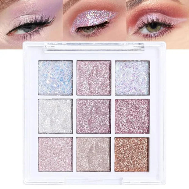 Eye Shadow Palette Makeup,Pink White Purple Glitter Shimmer Sparkle Warm Pastel 9 Colors Eye Shadow Palette,Nude White Cre...
