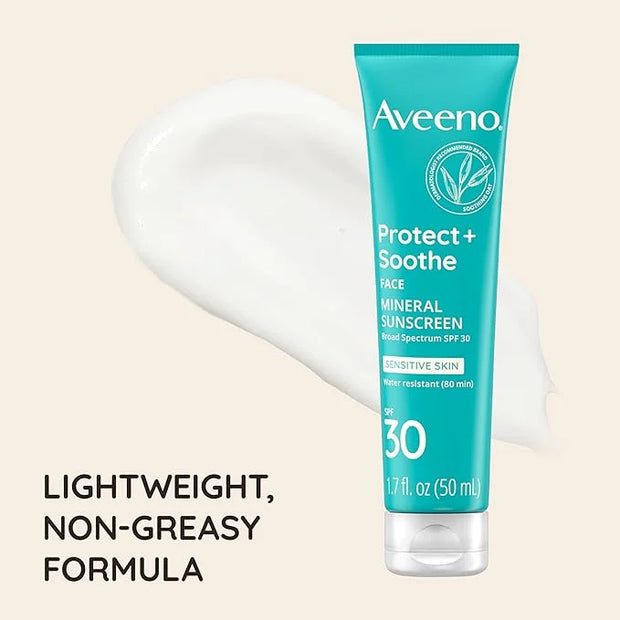 Aveeno Protect + Soothe Face Mineral Sunscreen with Broad Spectrum SPF 30 for Sensitive Skin, Lightweight & Non-Greasy Fac...