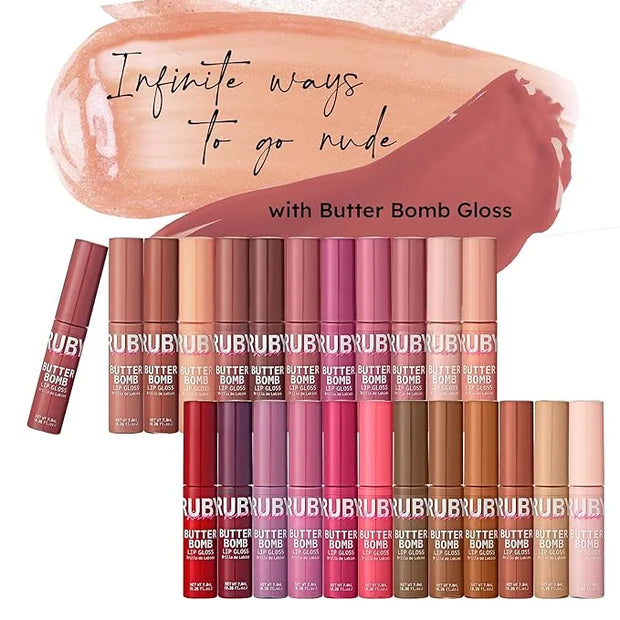 Ruby Kisses Lip Gloss Butter Bomb Gloss Non-Sticky Lip Gloss Vitamin E Natural Nude Lip Makeup - 7.8mL (0.26 US fl.oz) (Bl...