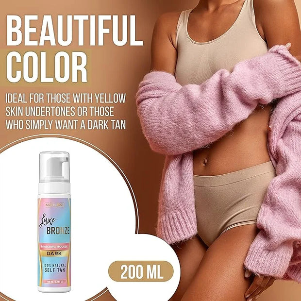 Self Tanner Dark Mousse - Fast-Acting, Anti-Cellulite, Natural Glow, Enriched with Aloe Vera & Coconut, Streak-Free & Trus...