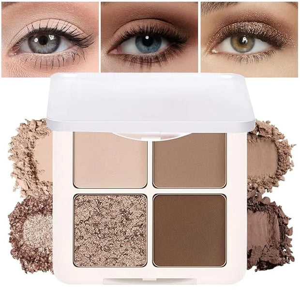 4 Colors Matte Shimmer Eyeshadow Makeup Palette,Champagne Nude Light Dark Brown Highly Pigmented Natural Neutral Eye Shado...