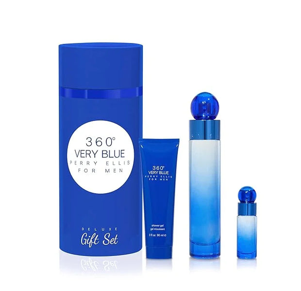 Perry Ellis 360 Very Blue for Men - 3 Pc Gift Set 3.4oz EDT Spray, 0.25oz EDT Spray, 3oz Shower Gel - Product Image