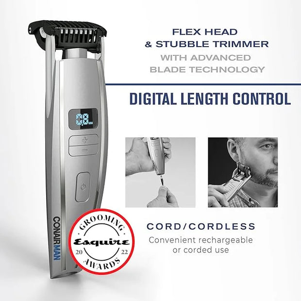 ConairMAN Beard Trimmer for Men, for Face and Mustache, Wet/Dry Beard and Stubble Trimmer, Flex Contouring Head with 15 Pr...