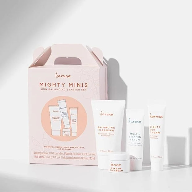 Karuna Mighty Minis, Skin Balancing Starter Set | Includes: Balancing Cleanser 1.69oz/50ml, Wake Up Eye Cream 0.17oz/5ml, ...