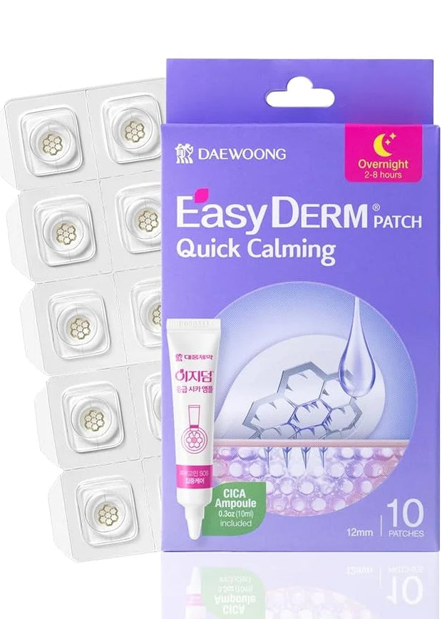 EasyDerm Quick Calming Magnesium Patches – Hydrocolloid Acne Spot Treatment Includes Tweezers & Ampoule, 10 Patches, Zit S...