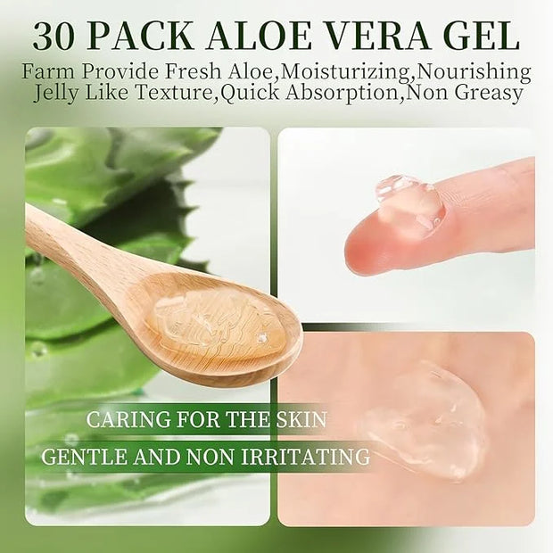30 Pack Aloe Vera Gel for Face, Hair, Skin, Sunburn Relief, 99% Pure Aloe Vera Gel for After Sun Skin Care Relief, Bulk Al...