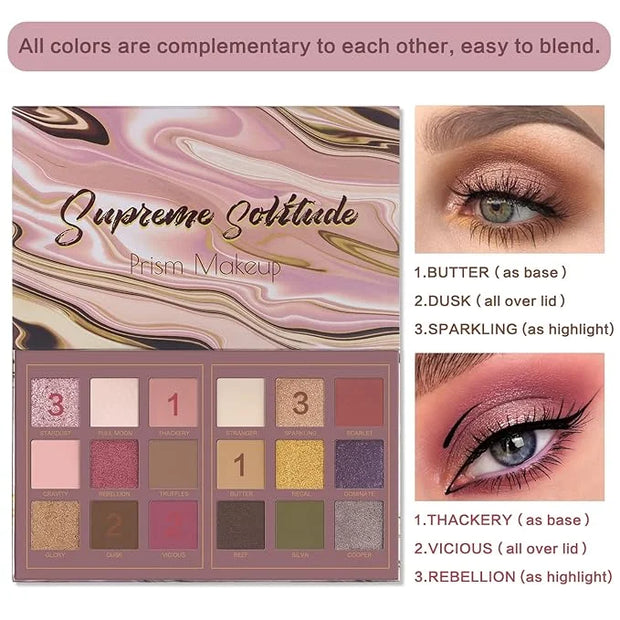 Prism Makeup Matte Eyeshadow Palette Pro 18 Colors Pigmented Shimmer Glitter Eye Shadow Palette, Blendable Long Lasting Wa...
