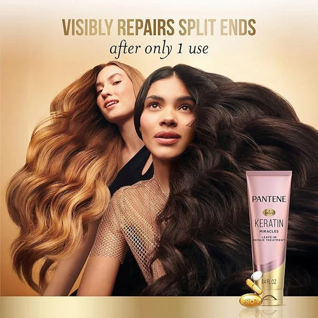 Pantene Keratin Leave-In Conditioner with Argan Oil, Protein Treatment for Dry, Damaged & Color-Treated Hair, Repairs Spli...