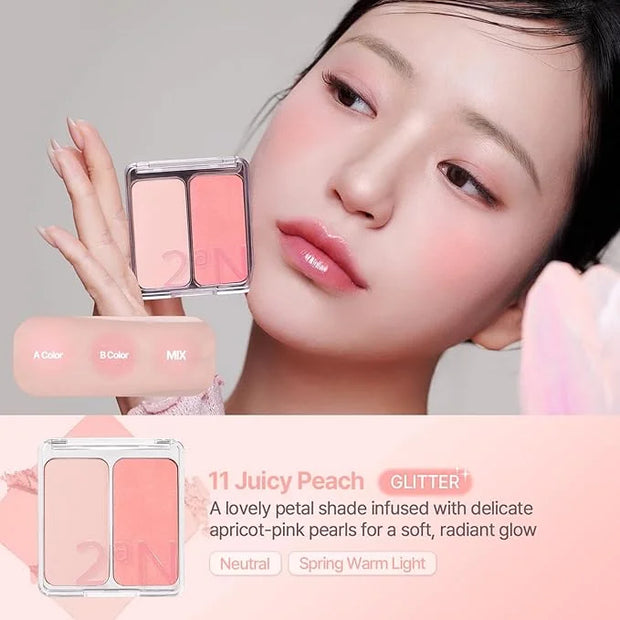 2aN Dual Color Face Blusher, Buildable & Blendable Cheek Color, Natural & Vibrant Finish, Long-Lasting Powder Blush, Blend...