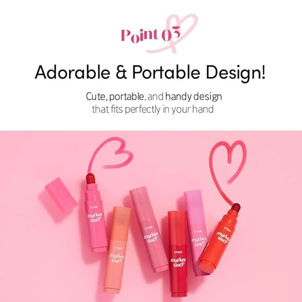 ETUDE Dear Darling Marker Tint #4 Mlik Strawberry (5g) | Hydrating & Long Lasting Lip Stain | High Pigmented Lip Maker wit...