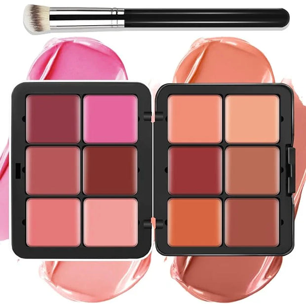 12 Colors Cream [Blush] Makeup Palette for Cheeks - All in One Blush Makeup Palette Kit with Brush, Natural Matte Long Wea...