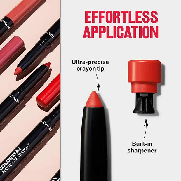 REVLON ColorStay Matte Lite Crayon Lipstick with Built-in Sharpener, Smudge-proof, Water-Resistant Non-Drying Lipcolor, 00...