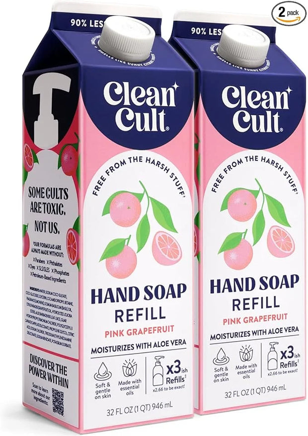 Cleancult Liquid Hand Soap Refill - Pink Grapefruit- Moisturizes Dry & Sensitive Skin - Made with Aloe Vera & Essential Oi...