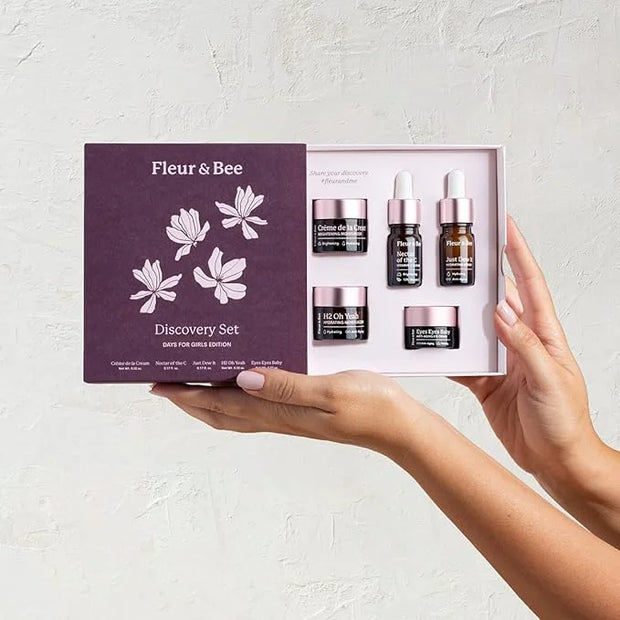 Fleur & Bee Skincare Set, Discovery Set, 5 Deluxe Minis Moisturizers, Serums, Eye Cream | Skin Care Gift Set Vegan & Cruel...