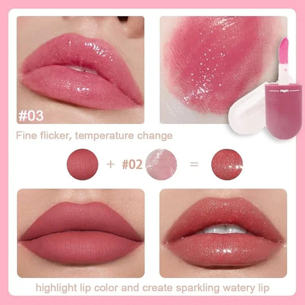 evpct 3Pcs Mini Clear Color Changing PH Tinted Lip Gloss Set for Women Girls 10-12 Pink Mood Lip Oil Gloss Balm Tint Stain...