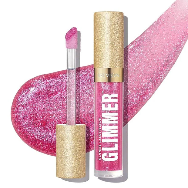 REVLON Super Lustrous Glimmer Gloss, Non-Sticky Lip Gloss, High-Shine Finish, Plant-Based Glitter, 008 Rose Glow, 0.13 fl ...