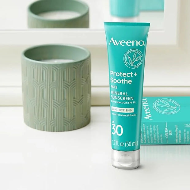 Aveeno Protect + Soothe Face Mineral Sunscreen with Broad Spectrum SPF 30 for Sensitive Skin, Lightweight & Non-Greasy Fac...