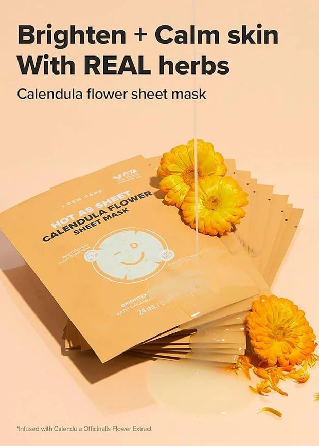 I DEW CARE Real Herb Calendula Sheet Face Mask - Hot As Sheet | Korean Face Masks Skincare, Moisturizing and Calming for D...