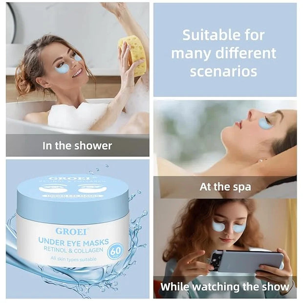 Under Eye Masks 60PCS – Retinol & Collagen Eye Patches for Dark Circles and Puffiness, Hydrating Cooling Under Eye Pads fo...