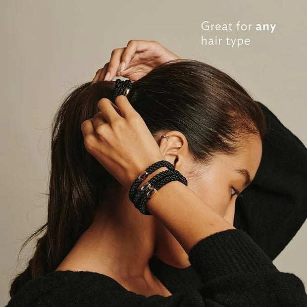L. Erickson Pony Hair Ties - Black - 8 Pack Ponytail Holders - No Damage Hair Accessories for Women - Product Image