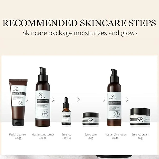 Korean Red Ginseng Skin Care Set of 8 Anti-Aging Skincare Routine Serum, Toner, Lotion Pore Cleanser, Hydrating Moisturize...
