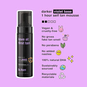 b.tan Violet Base Self Tanner Mousse | Love At First Tan - Best, 1 Hour Express Sunless Tanning Foam, Cancels Orange Tones...