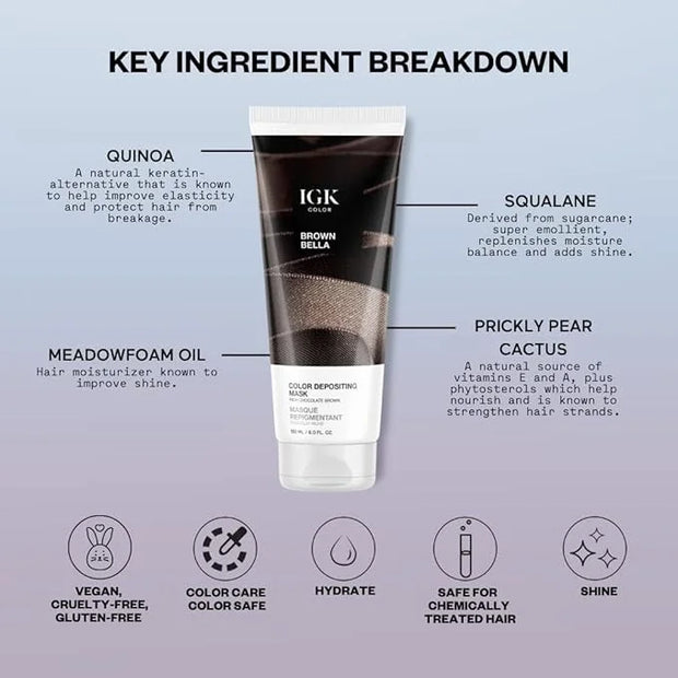 IGK Hair Gloss Toner & Color Depositing Mask | Chocolate Brown Semi-Permanent | Vegan + Cruelty Free | Brown Bella - Produ...
