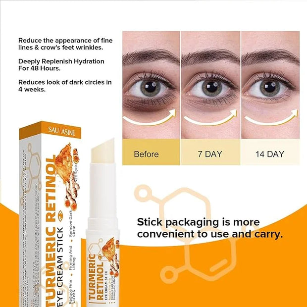 2 PCS Turmeric Retinol Eye Stick,Eye Balm Stick Hydrating for Dark Circle,Wrinkles,Visible Results in 3-4 Weeks,Anti Aging...