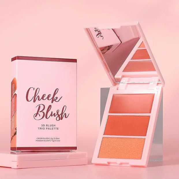 3D Blush Palette, Multi-Use Makeup Powder Pink Blush Palette Glow Makeup Cream Blush For Cheeks, Lightweight, Smooth, Blen...