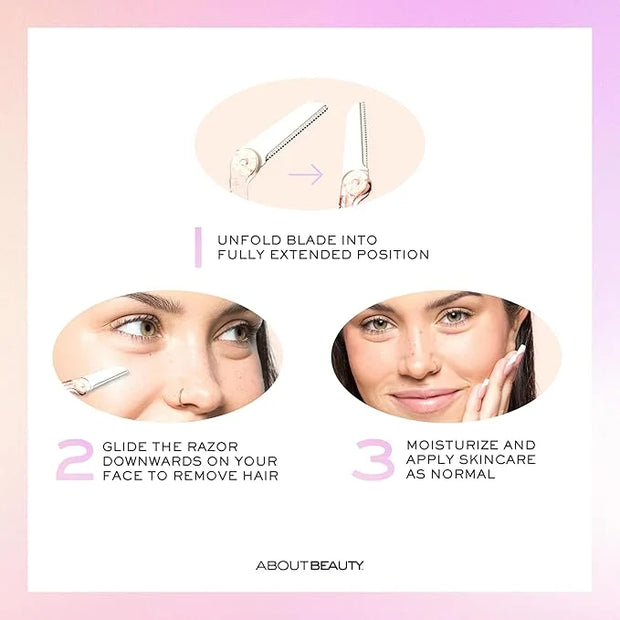 About Face Fuzz-Free Compact Facial Razors for Shaving & Exfoliating - Includes 3 Beauty Groomers - For Face, Lips & Eyebr...