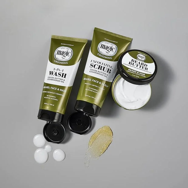 Softsheen-Carson Magic Shaving Beard Grooming Kit for Men with Cedarwood Oil, Includes Beard Butter, Scrub and Cleanser, G...