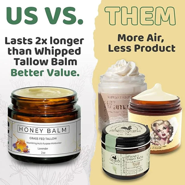 Tallow and Honey Balm, Organic Body Butter, Grass-Fed Beef Tallow for Skin, Soothing All-Natural Moisturizer for Body and ...