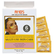 24K Gold Eye Masks for Dark Circles and Puffiness (6 Pairs) with Collagen, Aloe Vera & Hyaluronic Acid-Anti-Aging Under Ey...