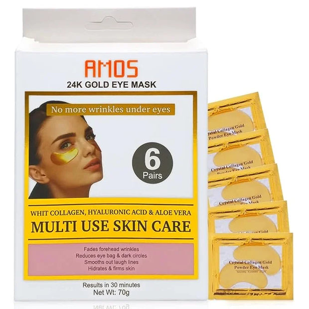 24K Gold Eye Masks for Dark Circles and Puffiness (6 Pairs) with Collagen, Aloe Vera & Hyaluronic Acid-Anti-Aging Under Ey...