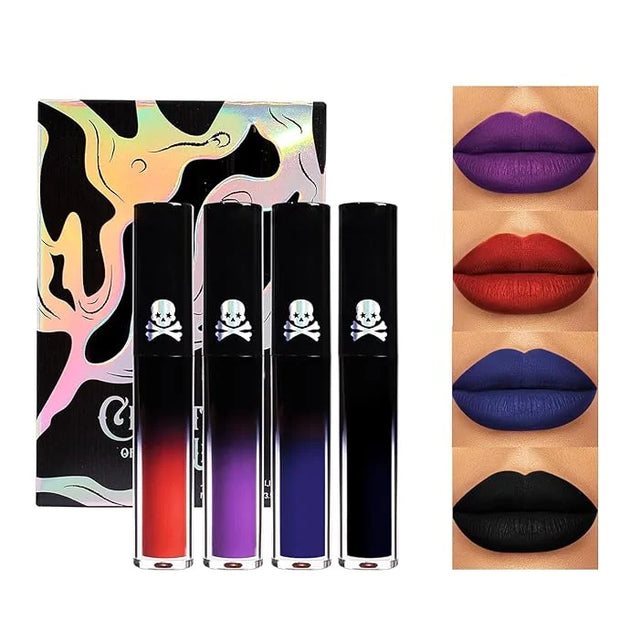 4PCS Halloween Matte Liquid Lipstick Lip Kit,24 Hour Long Lasting Red Lipgloss,Waterproof Smudge Proof Matte Lip Glaze,Got...