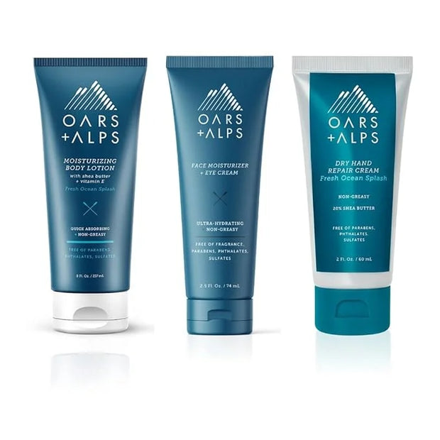 Oars + Alps Hydration Boost Bundle, Includes Face Moisturizer and Eye Cream, Hand Repair Cream, and Body Lotion for Hydrat...