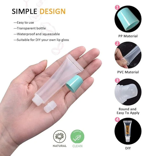 AMORIX 50PCS 10ml Lip Gloss Tubes Clear Empty Lip Balm Containers with Blue Cap Refillable Soft Cosmetic Squeeze Tubes for...