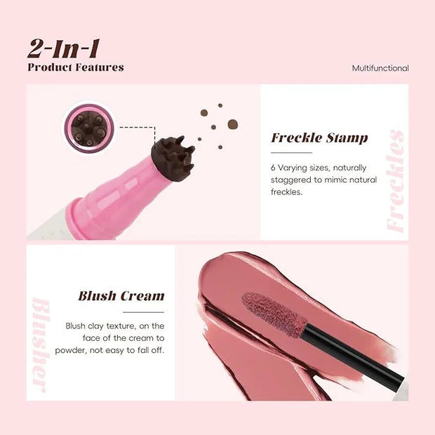 Freckle Blush Pen, 2in1 Light Brown Faux Freckle Stamp Pen Soft Pink Liquid Blush for Summer Sunkissed Makeup, Natural Lif...