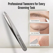 Professional Tweezers - Slant, Durable Lightweight German Stainless Steel, Ultra Precision Tweezers for Eyebrows, Facial H...