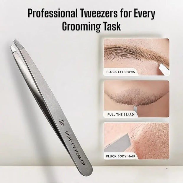 Professional Tweezers - Slant, Durable Lightweight German Stainless Steel, Ultra Precision Tweezers for Eyebrows, Facial H...