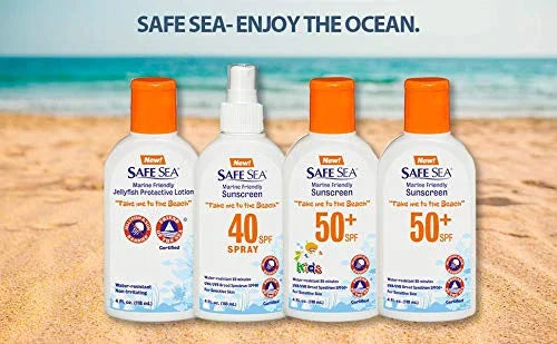 Safe Sea Jellyfish Sting-Blocking Sunscreen, SPF 40 Spray 4 Fl oz, Waterproof, Biodegradable, Coral Reef-Safe – Body and F...