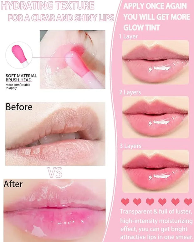 Hydrating Plumping Lip Glow Oil,Shine Tinted Lip Gloss,Glow Reviver Lip Oil,Long Lasting Moisturizing Clear Lip Plumper Oi...