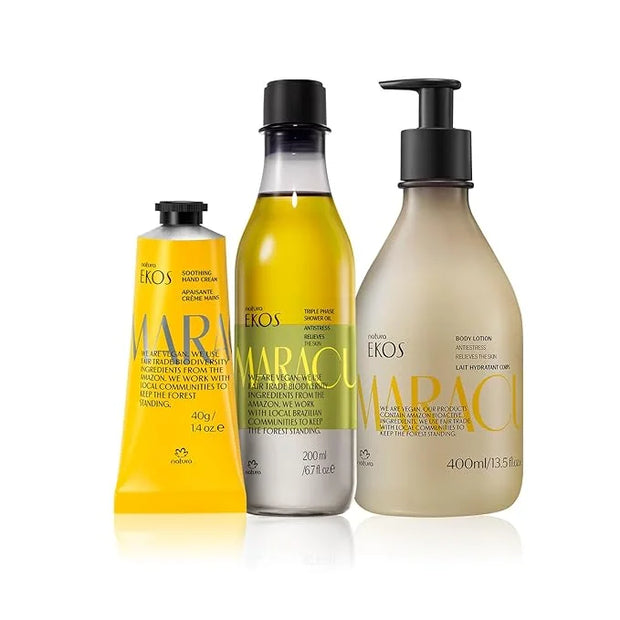 natura - Ekos Maracujá (Passion Fruit) Relieving Bundle - Triple Phase Shower Oil & Hand cream & Body Lotion - Vegan Skin ...