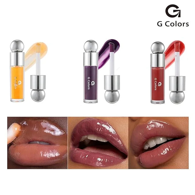 3 PCS Hydrating Lip Glow Oil Lip Stain, Moisturizing Nourishing Lip Gloss,High Shine, Smooth Finish Gloss Tinting And Non-...