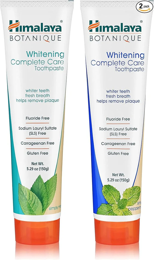 Himalaya Botanique Complete Care Whitening Toothpaste Variety Pack, Simply Mint and Simply Peppermint Flavors, Fluoride Fr...
