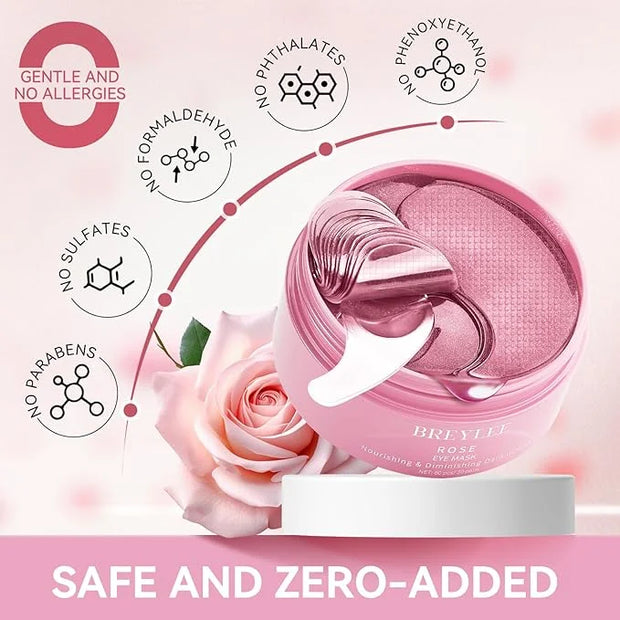 BREYLEE Pink Rose Eye Mask– 60 Pcs - Puffy Eyes and Dark Circles Treatments – Look Younger and Reduce Wrinkles and Fine Li...