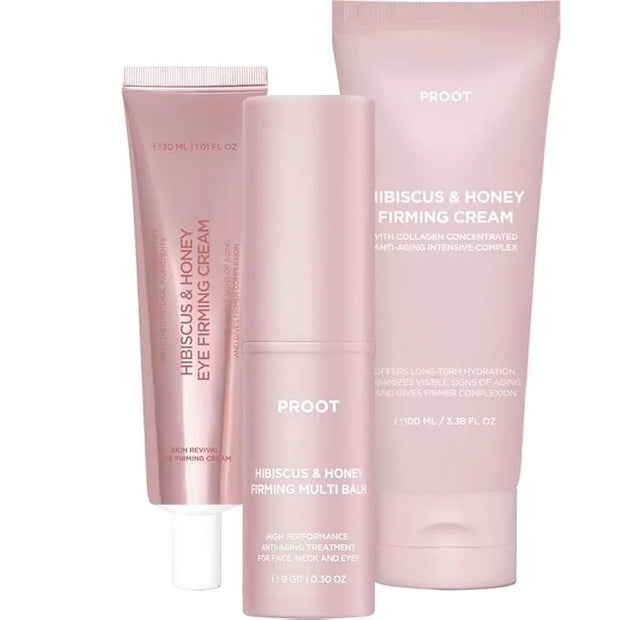 PROOT Hibiscus and Honey Firming Cream, Eye Cream & Multi Balm Bundle | Hibiscus and Honey Firming Collection For Face, Ne...