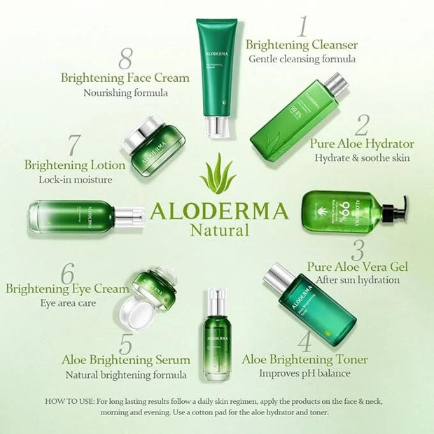 Aloderma Essential Aloe Brightening Skin Care Set - 4 Pieces - Gel, Cleanser, Toner, Cream - Product Image