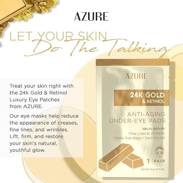 AZURE 24K Gold & Retinol Anti Aging Under Eye Patches - Firming, Restoring & Deeply Hydrating Eye Mask - Reduces Fine Line...